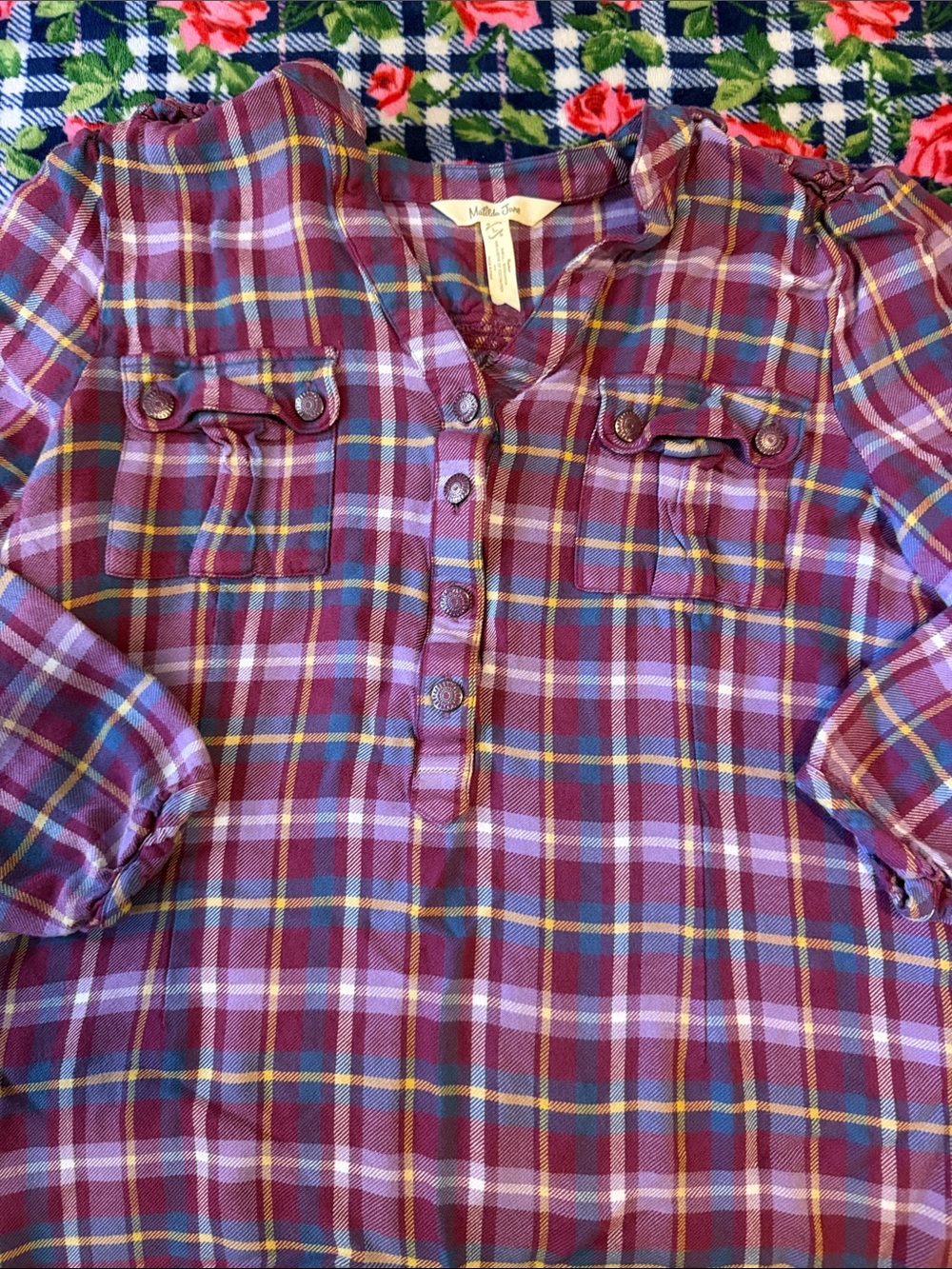 Matilda Jane Maroon, Purple & Blue Plaid Button-Front Shirt
